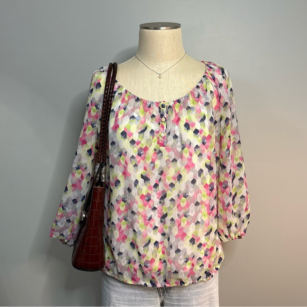 Liz Claiborne Pink and Yellow Geometric Blouse